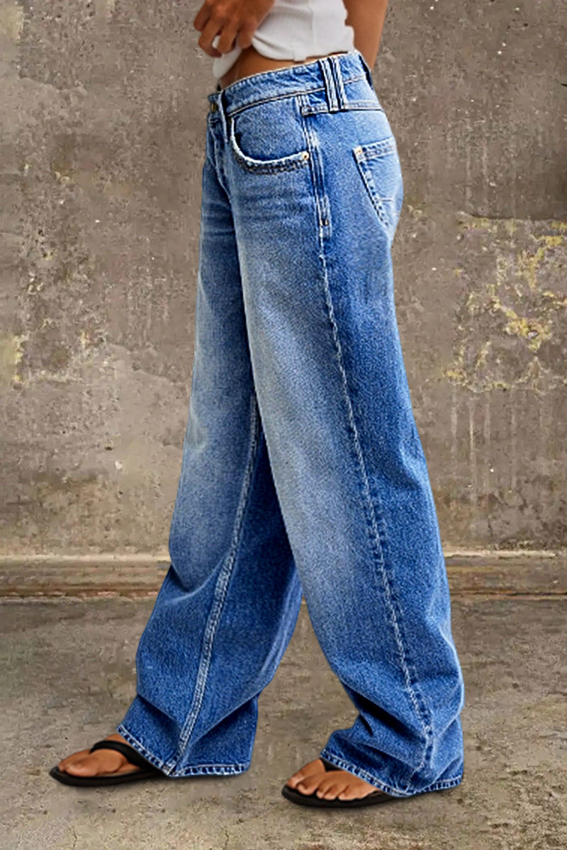 Dames Jeans met Lage Taille en Wide Leg