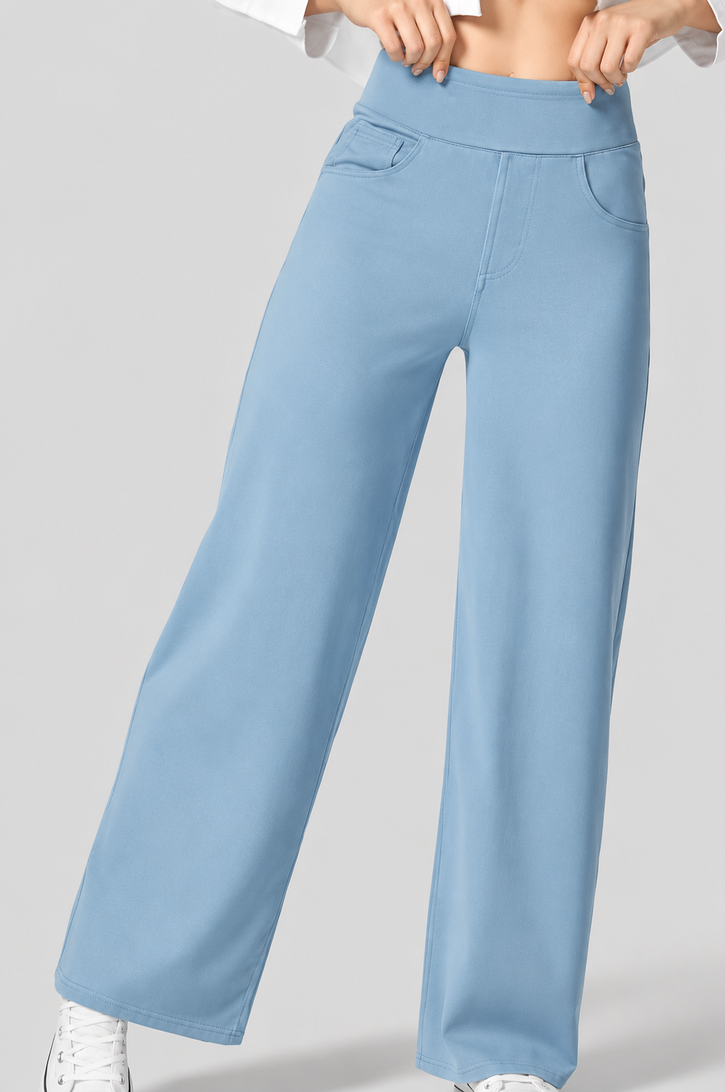 Dames Jeans Wide Leg met Hoge Taille en Elastische Band Lichtblauw