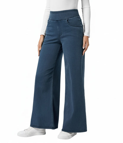 Dames Jeans Wide Leg met Hoge Taille en Elastische Band