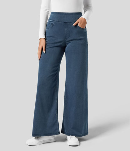 Dames Jeans Wide Leg met Hoge Taille en Elastische Band