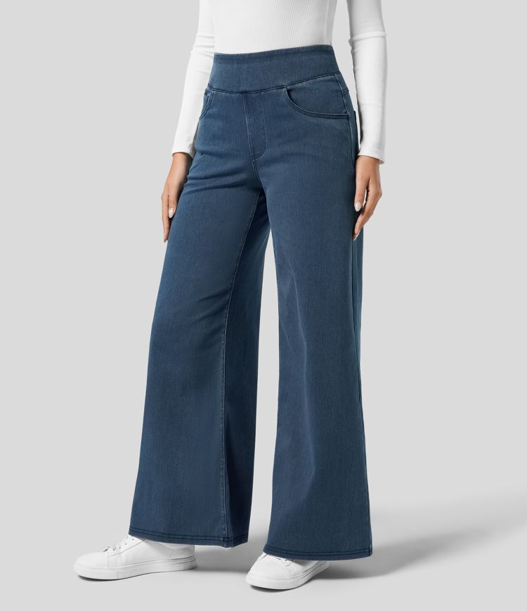 Dames Jeans Wide Leg met Hoge Taille en Elastische Band