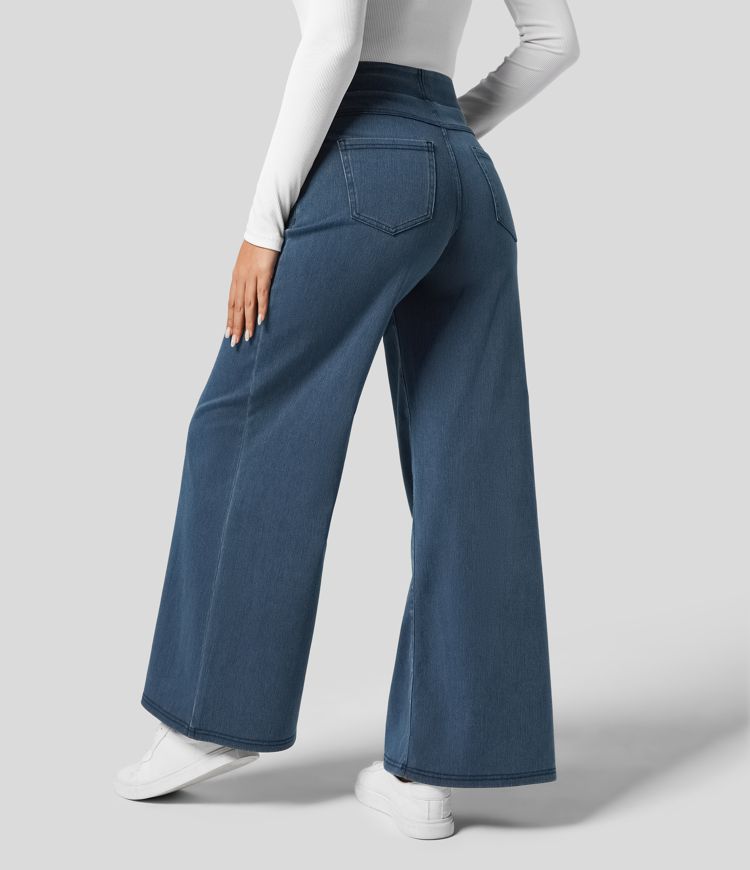 Dames Jeans Wide Leg met Hoge Taille en Elastische Band