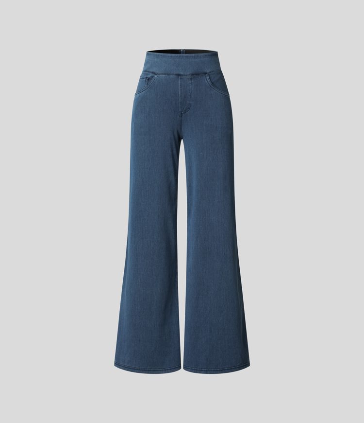 Dames Jeans Wide Leg met Hoge Taille en Elastische Band