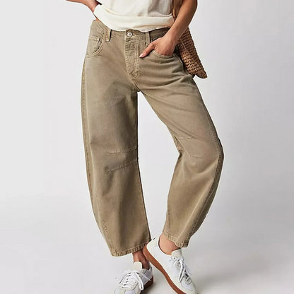Dames Jeans Wide Leg met Lage Taille en Relaxed Fit Beige