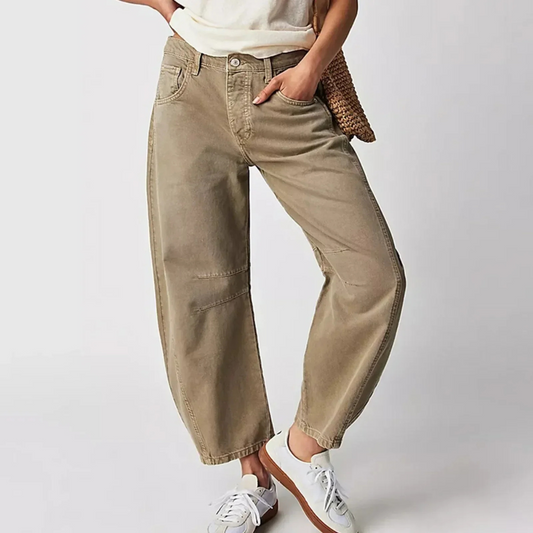 Dames Jeans Wide Leg met Lage Taille en Relaxed Fit Beige