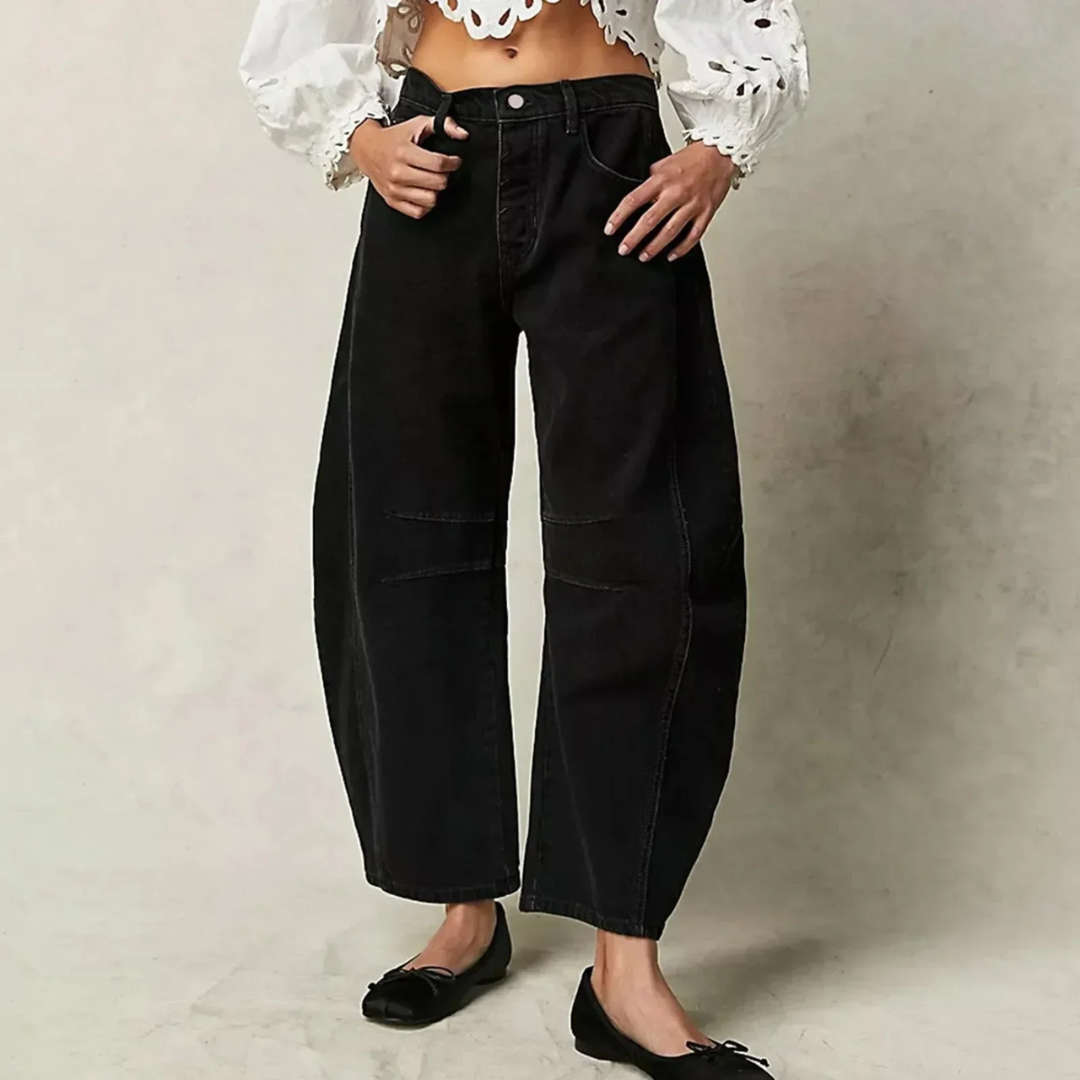 Dames Jeans Wide Leg met Lage Taille en Relaxed Fit Zwart