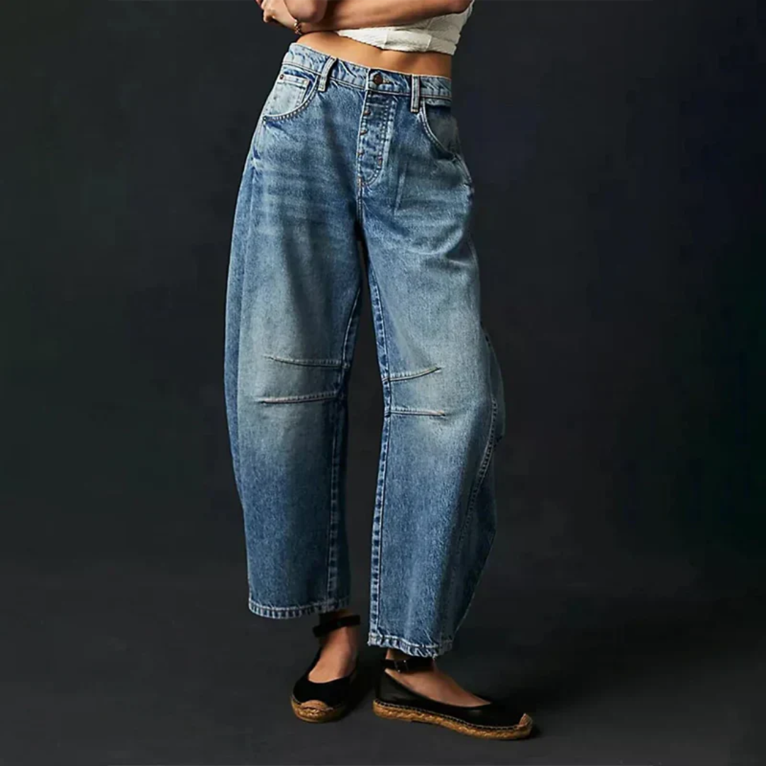 Dames Jeans Wide Leg met Lage Taille en Relaxed Fit Donkerblauw