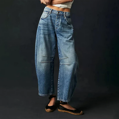 Dames Jeans Wide Leg met Lage Taille en Relaxed Fit Donkerblauw