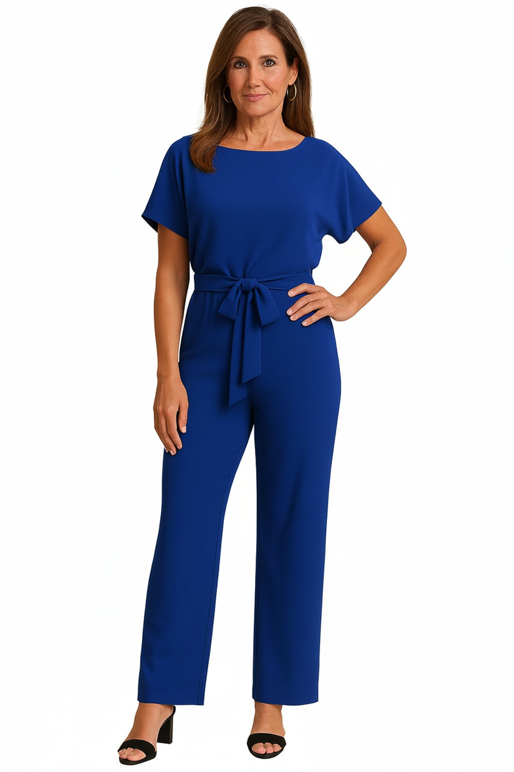 Dames Jumpsuit Korte Mouw met Strikband en Rechte Pijpen