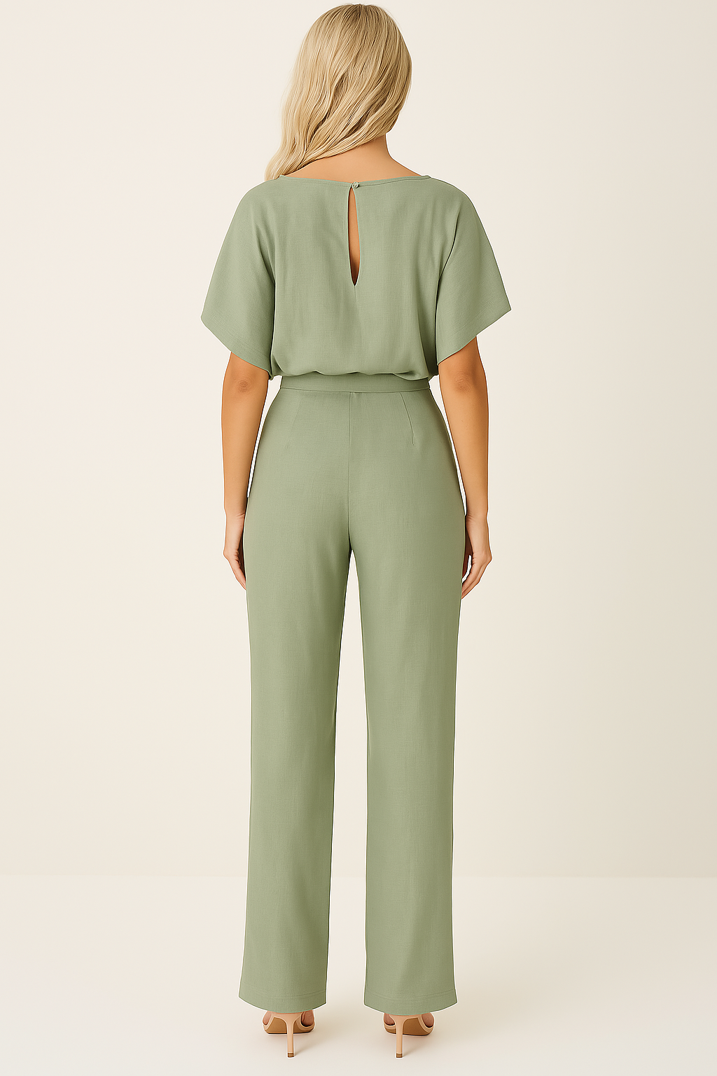 Dames Jumpsuit Korte Mouw met Strikband en Rechte Pijpen
