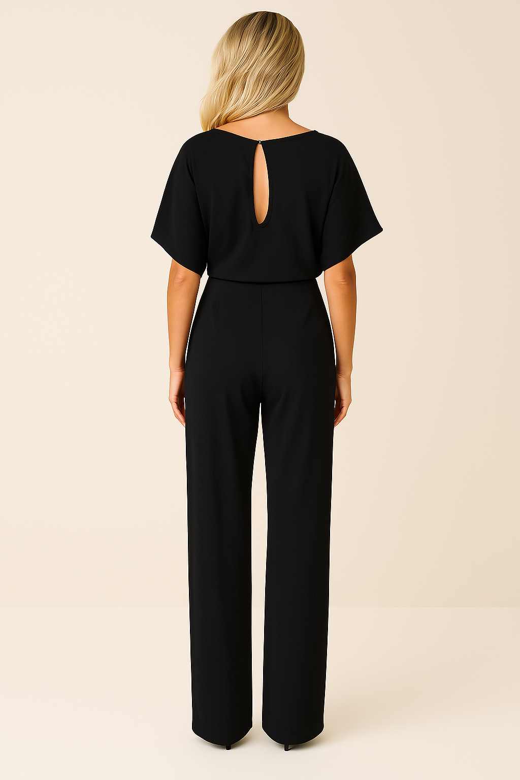 Dames Jumpsuit Korte Mouw met Strikband en Rechte Pijpen