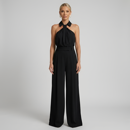 Dames Jumpsuit met Halternek en Wide Leg Broek Zwart