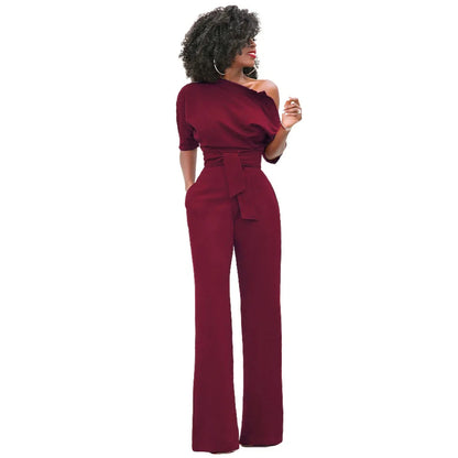 Dames Jumpsuit met Open Schouder en Strikband Bordeaux