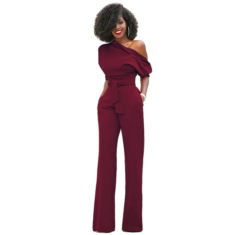 Dames Jumpsuit met Open Schouder en Strikband