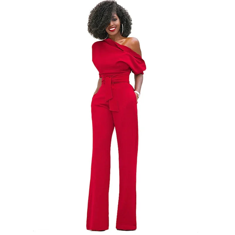 Dames Jumpsuit met Open Schouder en Strikband