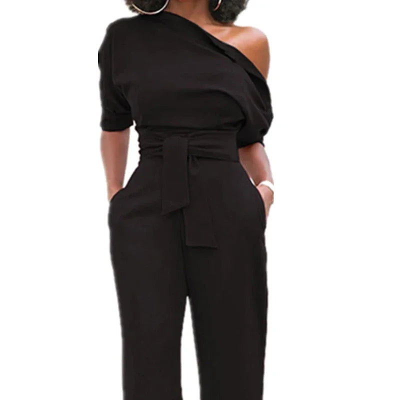 Dames Jumpsuit met Open Schouder en Strikband