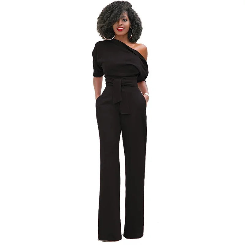 Dames Jumpsuit met Open Schouder en Strikband