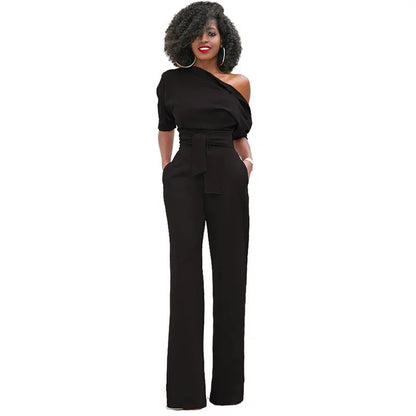 Dames Jumpsuit met Open Schouder en Strikband