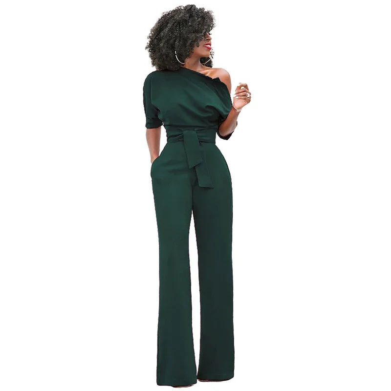 Dames Jumpsuit met Open Schouder en Strikband
