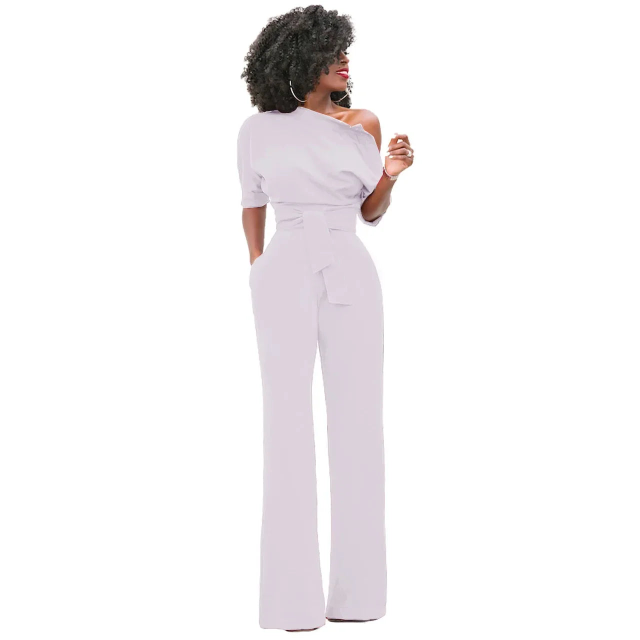 Dames Jumpsuit met Open Schouder en Strikband Lila