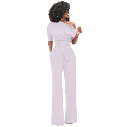 Dames Jumpsuit met Open Schouder en Strikband Lila