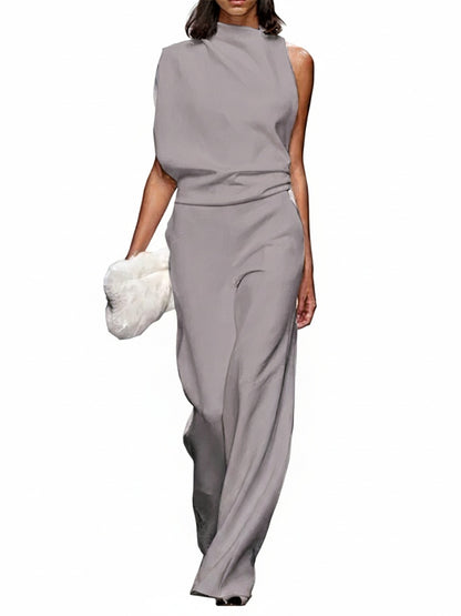 Dames Jumpsuit Mouwloos met Hoge Hals en Wijde Pijp