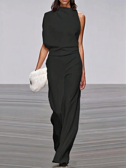 Dames Jumpsuit Mouwloos met Hoge Hals en Wijde Pijp