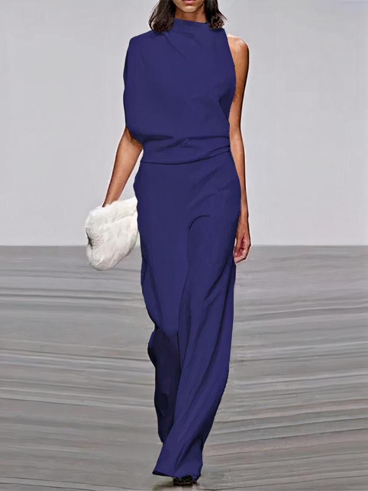 Dames Jumpsuit Mouwloos met Hoge Hals en Wijde Pijp