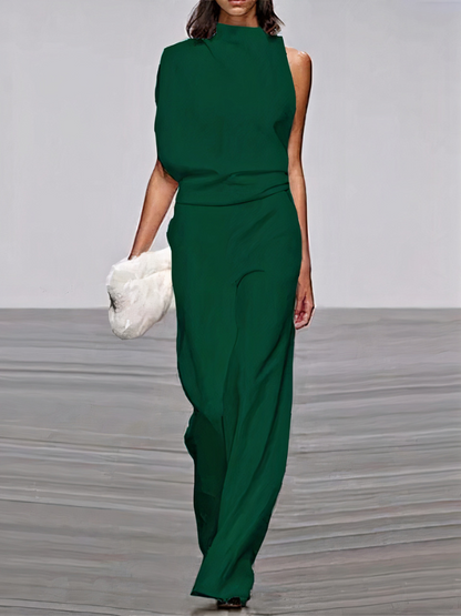 Dames Jumpsuit Mouwloos met Hoge Hals en Wijde Pijp