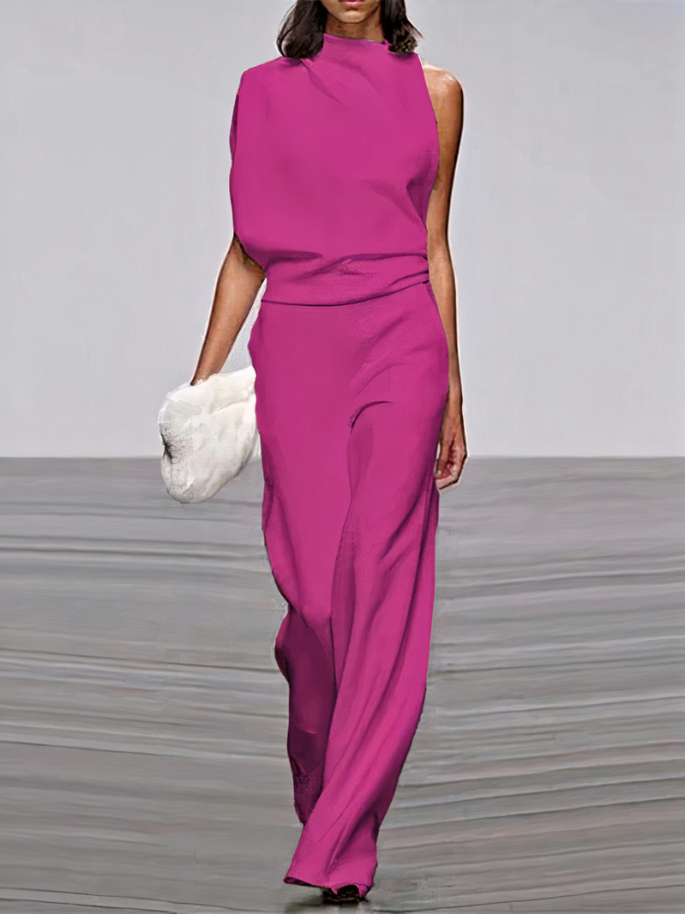 Dames Jumpsuit Mouwloos met Hoge Hals en Wijde Pijp