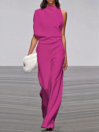 Dames Jumpsuit Mouwloos met Hoge Hals en Wijde Pijp