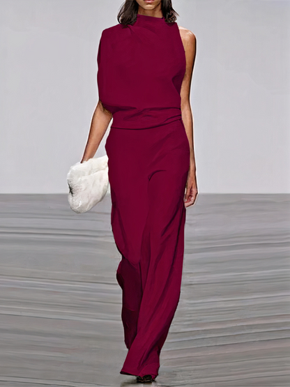 Dames Jumpsuit Mouwloos met Hoge Hals en Wijde Pijp
