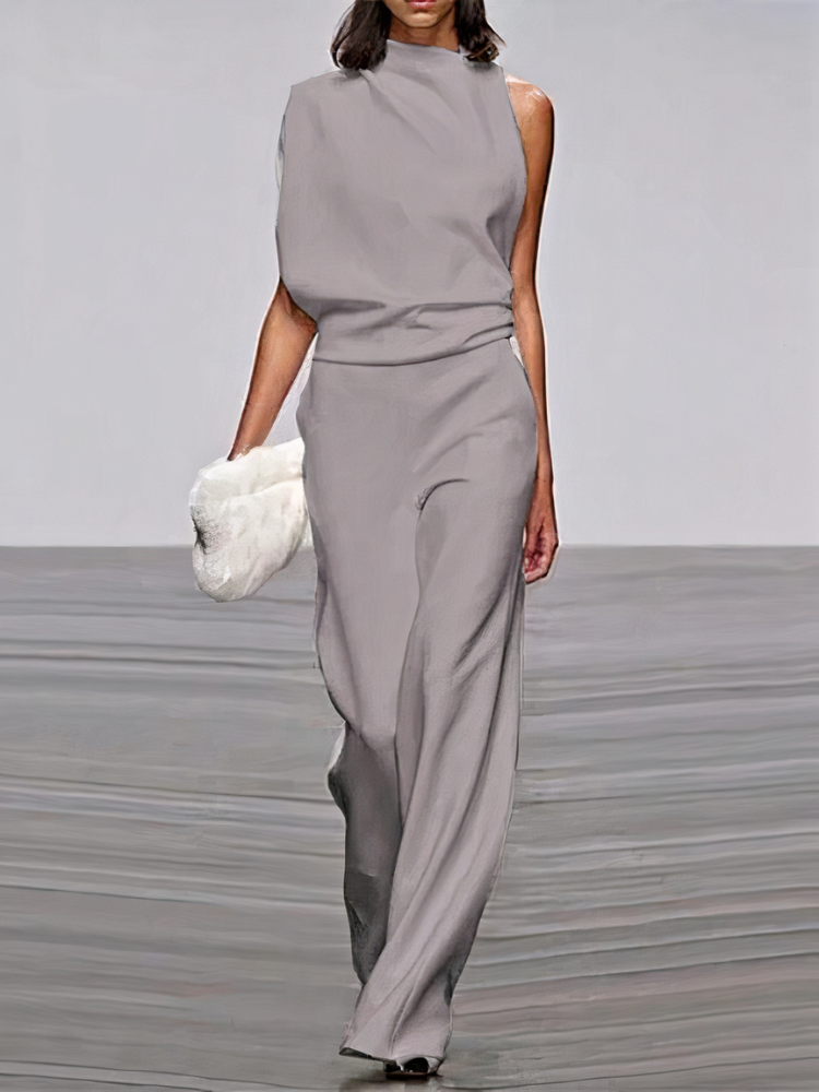 Dames Jumpsuit Mouwloos met Hoge Hals en Wijde Pijp