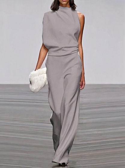 Dames Jumpsuit Mouwloos met Hoge Hals en Wijde Pijp