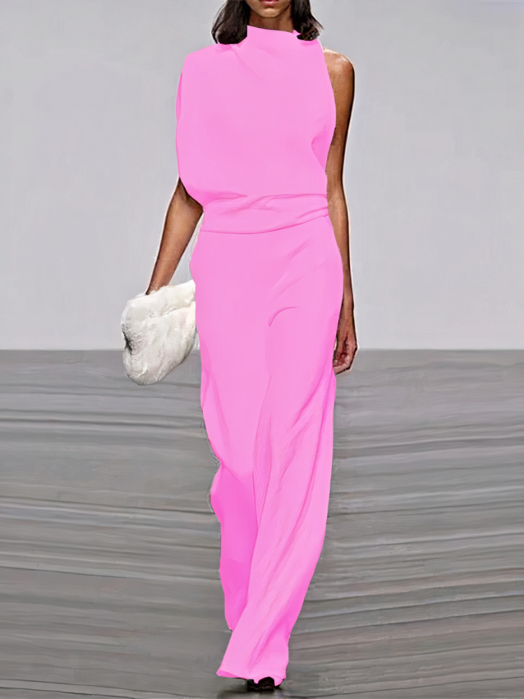 Dames Jumpsuit Mouwloos met Hoge Hals en Wijde Pijp