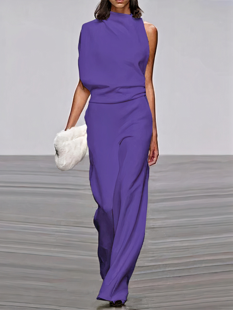 Dames Jumpsuit Mouwloos met Hoge Hals en Wijde Pijp