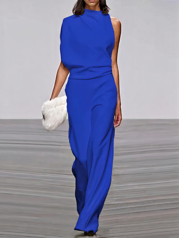 Dames Jumpsuit Mouwloos met Hoge Hals en Wijde Pijp