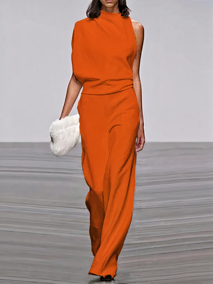Dames Jumpsuit Mouwloos met Hoge Hals en Wijde Pijp