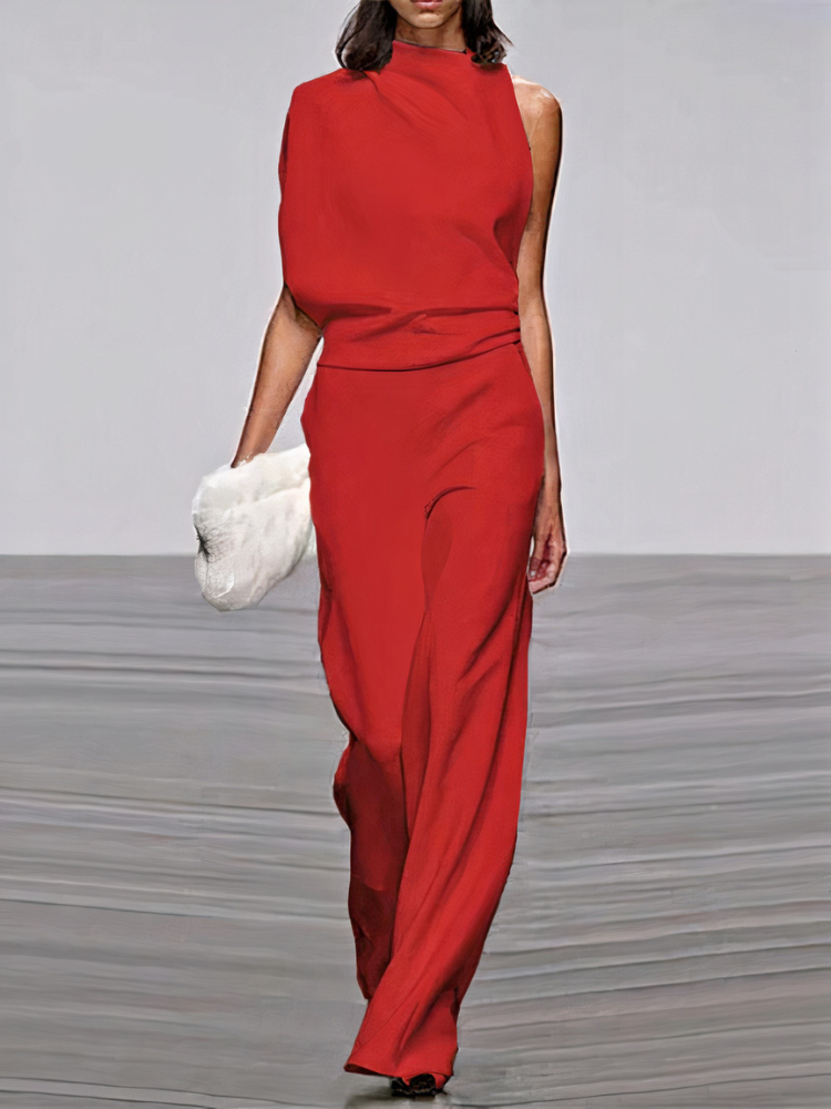 Dames Jumpsuit Mouwloos met Hoge Hals en Wijde Pijp