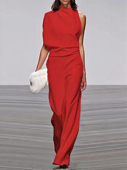 Dames Jumpsuit Mouwloos met Hoge Hals en Wijde Pijp