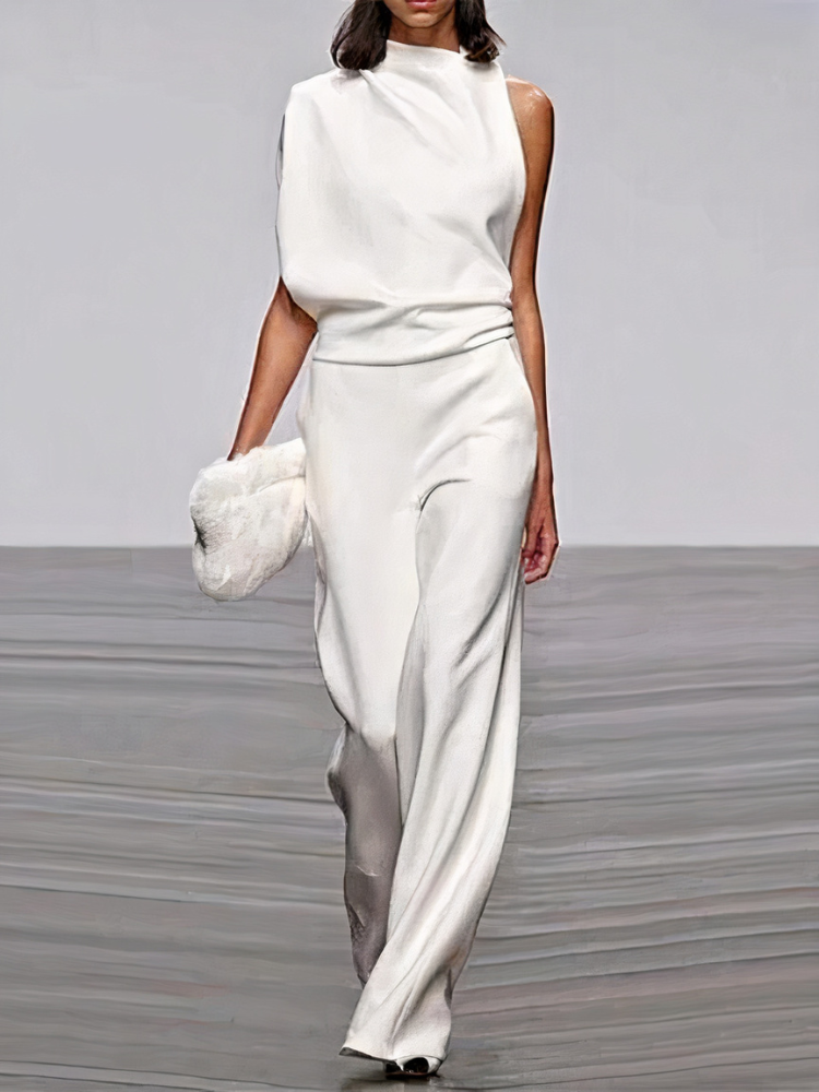 Dames Jumpsuit Mouwloos met Hoge Hals en Wijde Pijp