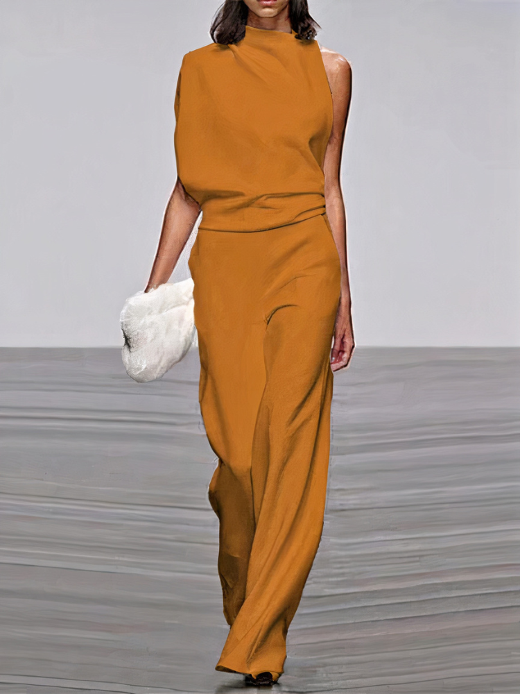 Dames Jumpsuit Mouwloos met Hoge Hals en Wijde Pijp