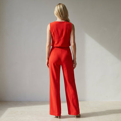 Dames Jumpsuit Mouwloos met Ronde Hals en Wijde Pijpen