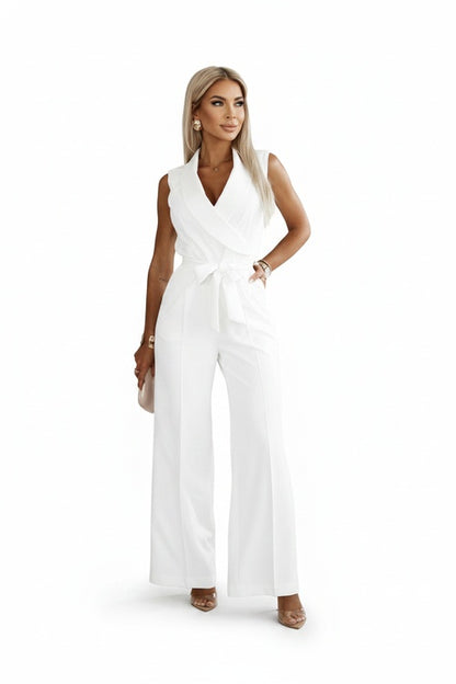 Dames Jumpsuit Mouwloos met V-hals, Revers Kraag en Wijde Pijpen