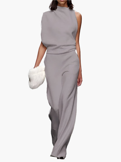 Dames Jumpsuit Mouwloos met Wijde Pijpen en Ronde Hals