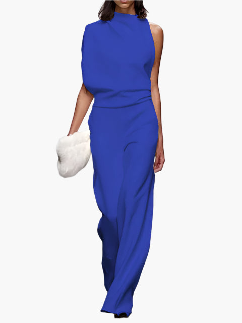 Dames Jumpsuit Mouwloos met Wijde Pijpen en Ronde Hals Blauw