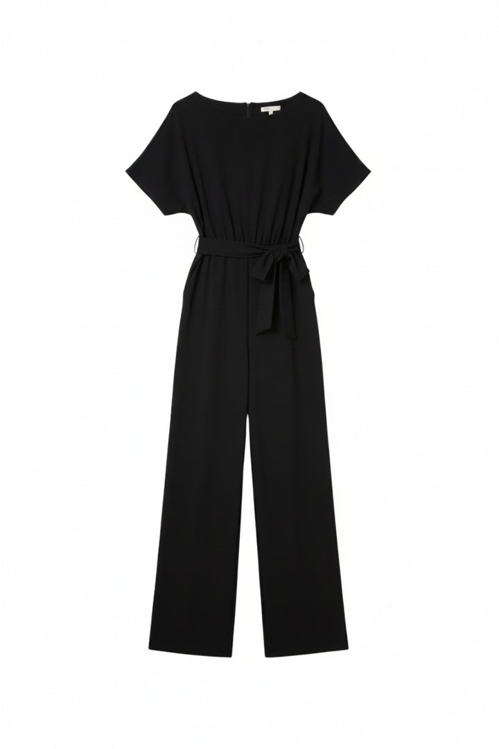 Dames Jumpsuit Wide-Leg met Strikceintuur en Boothals Korte Mouw