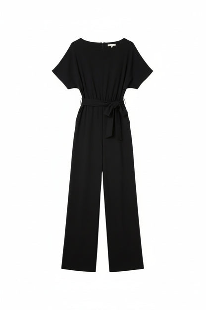 Dames Jumpsuit Wide-Leg met Strikceintuur en Boothals Korte Mouw