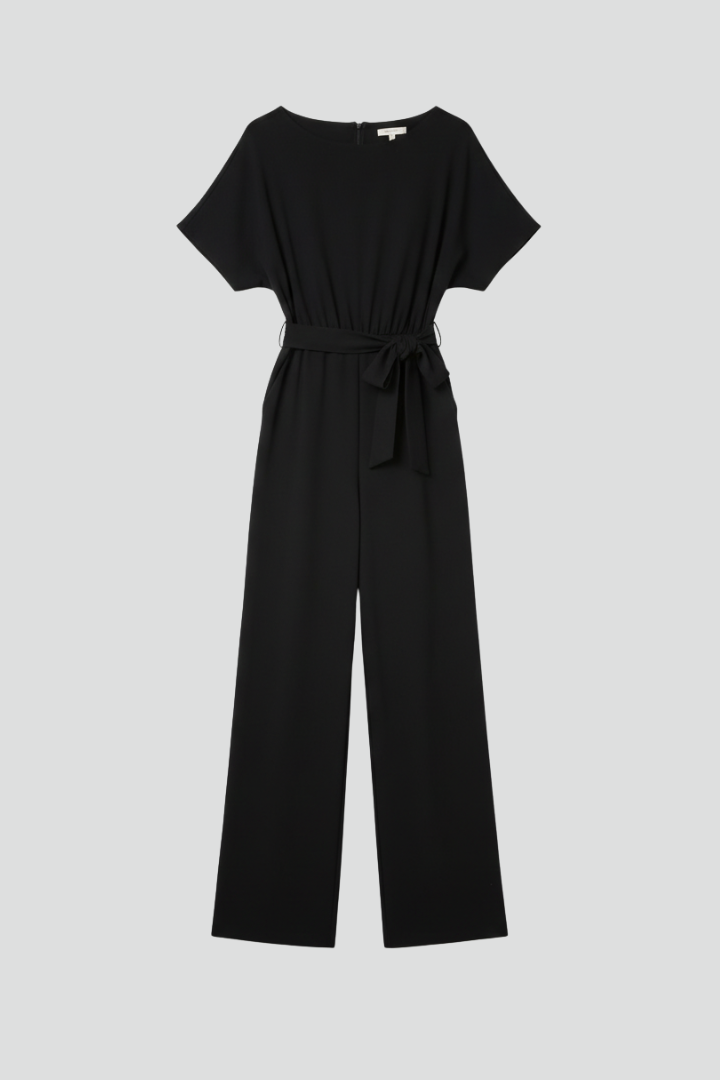 Dames Jumpsuit Wide-Leg met Strikceintuur en Boothals Korte Mouw