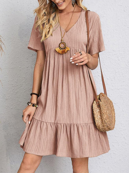 Dames Jurk met V-Hals en Volant Zoom Roze